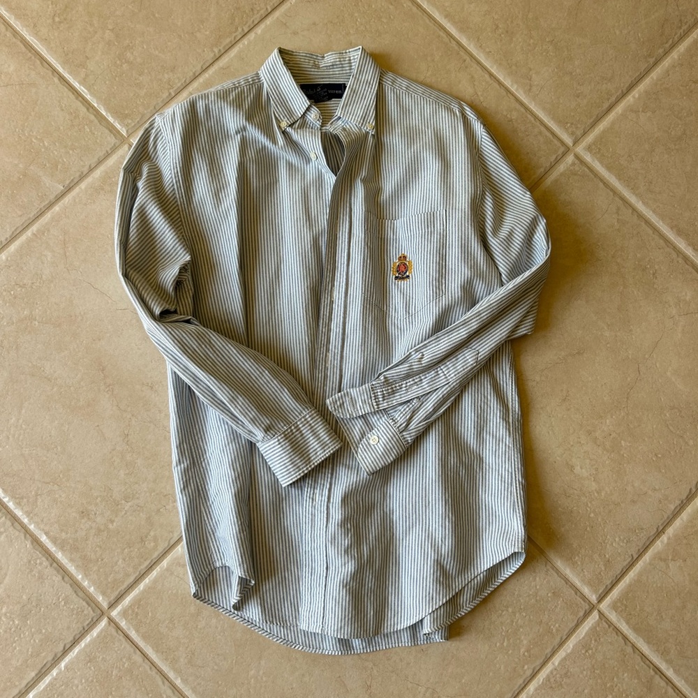 women’s blue and white striped Ralph Lauren shirt
